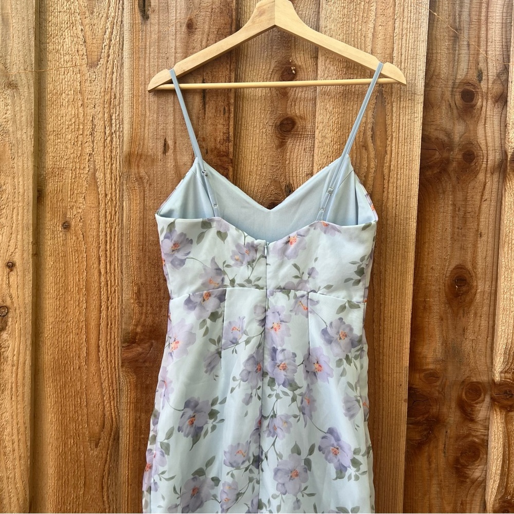 🌿 Periwinkle Light Blue Floral Organza Trumpet Ruffle Maxi Dress 🌿 - Picture 5 of 11